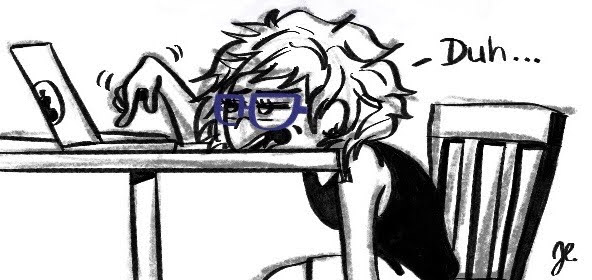 comic-me writing at my laptop